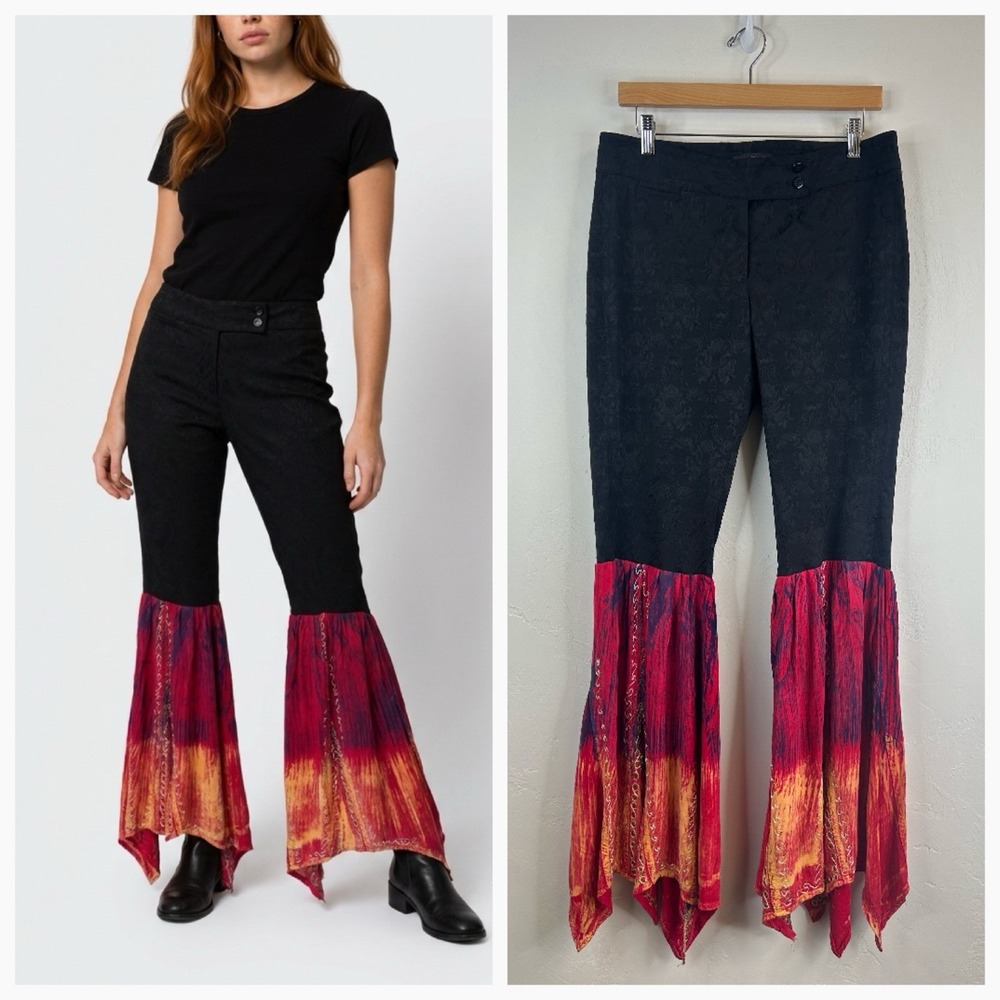 Boho Festival Rockstar Flare Pants Size 8 Tall Embroidered Bell Bottom Hippie